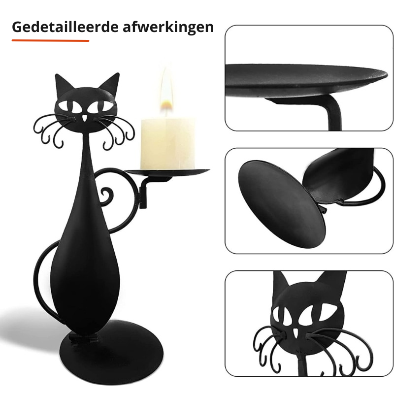 Midnight Panther - Mystical Black Cat Candle Holder