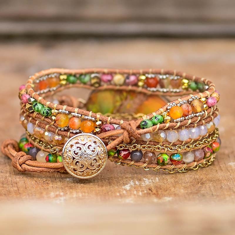 HamsaCharm - Elegant Wrap Bracelet with Amazonite Stone