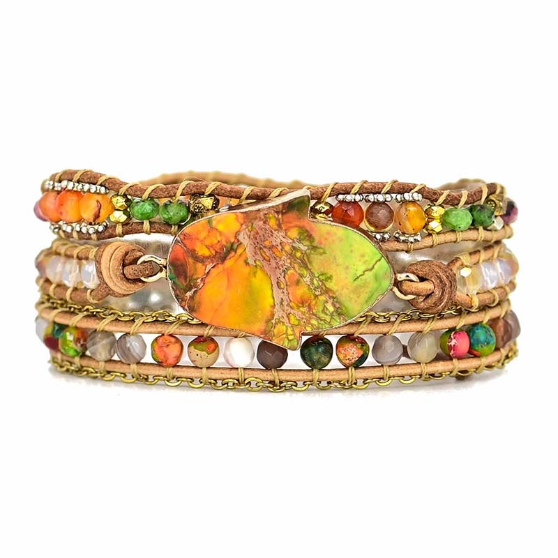 HamsaCharm - Elegant Wrap Bracelet with Amazonite Stone