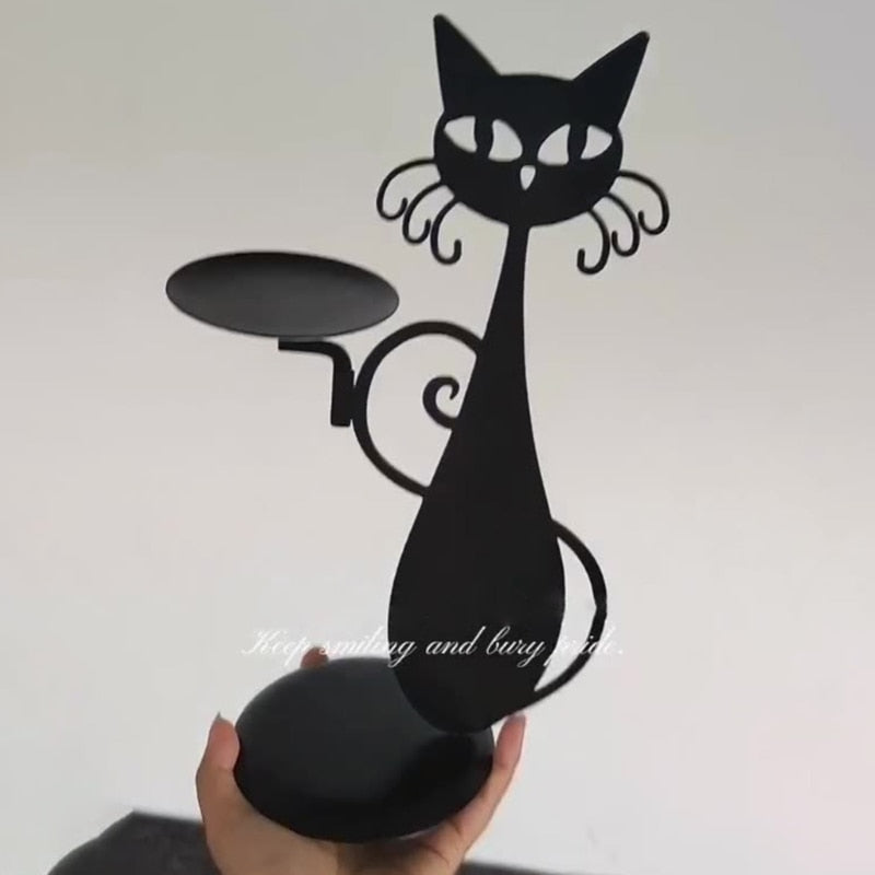 Midnight Panther - Mystical Black Cat Candle Holder