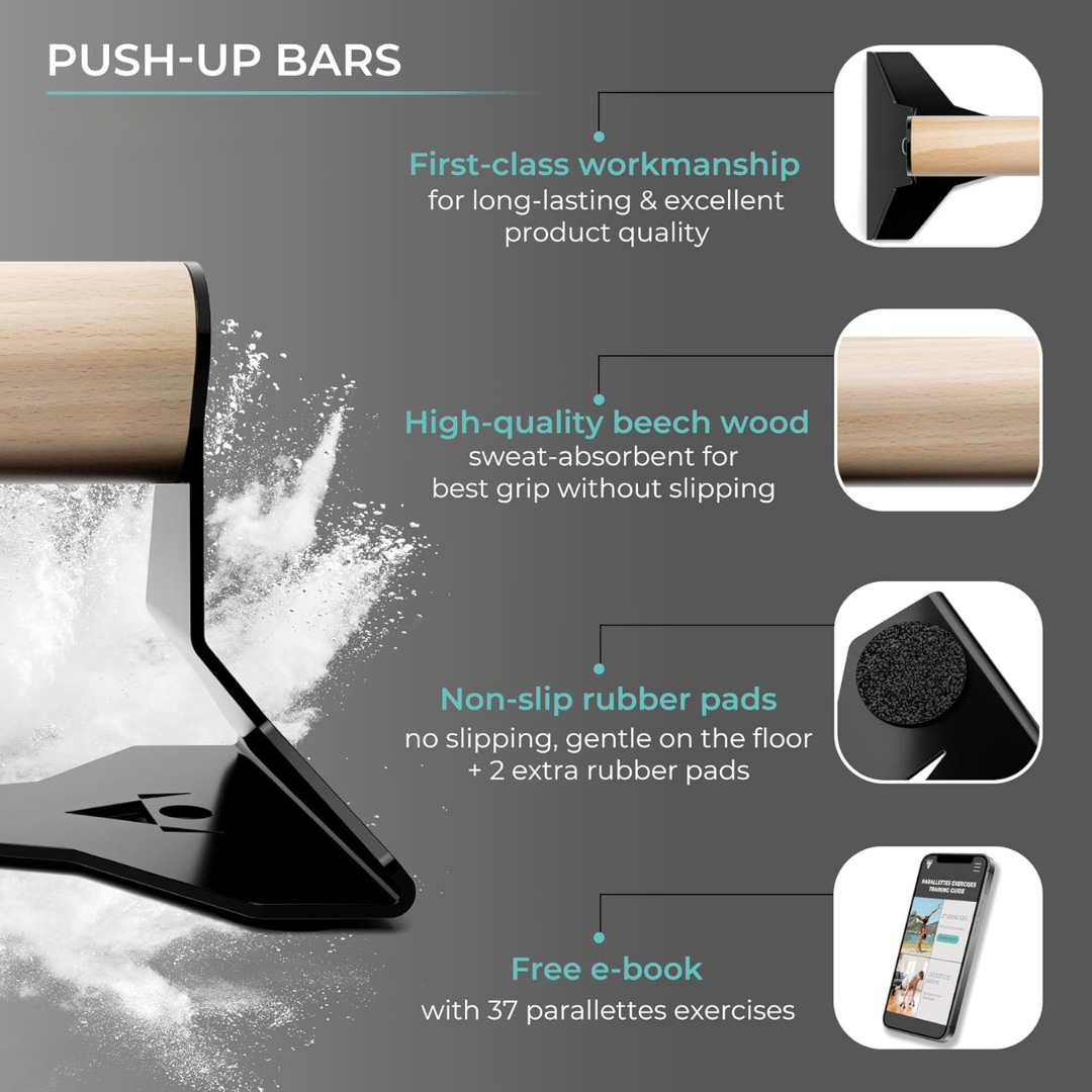 PowerGrip - Wooden Push-Up Parallettes with Anti-Slip