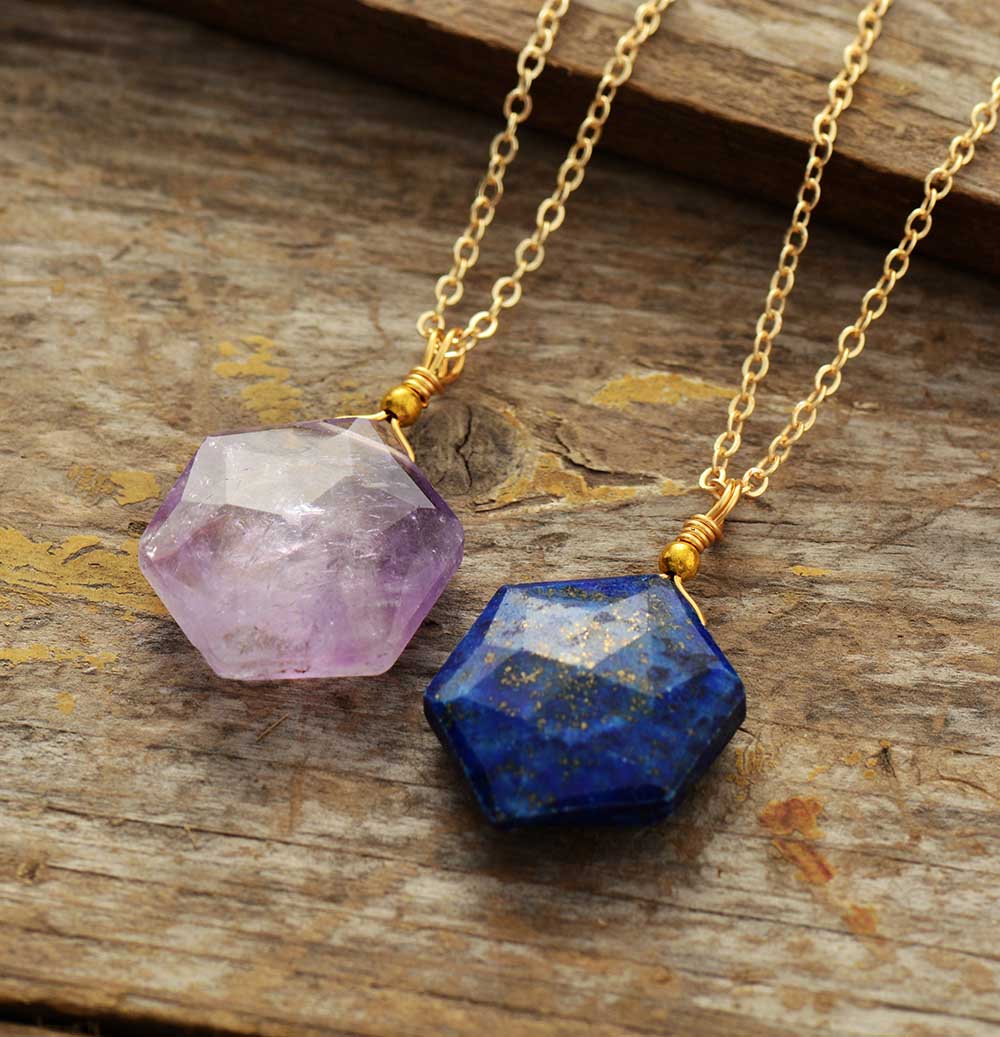 Lapis Lazuli Hexagon Necklace – Timeless Elegance