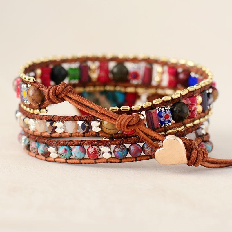 Elyra - Stylish Jasper Wrap Bracelet in Heart Shape