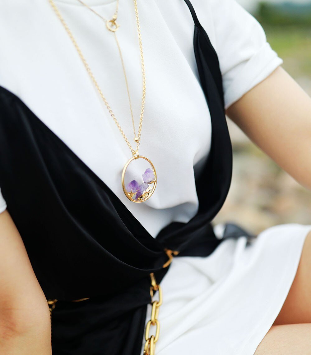Evelyne Necklace – Elegant Necklace with Rough Amethyst