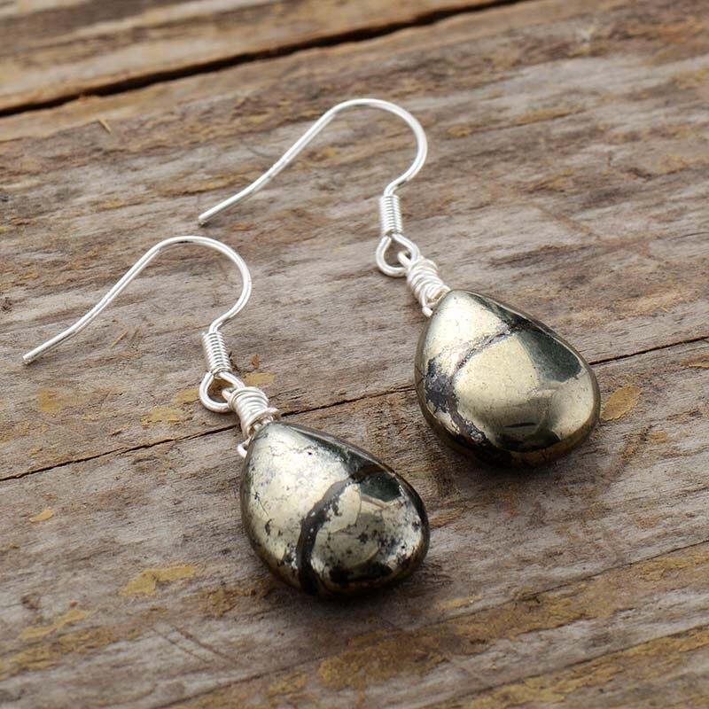 Elara Drop Earrings – Unique Reflective Pyrite Jewelry