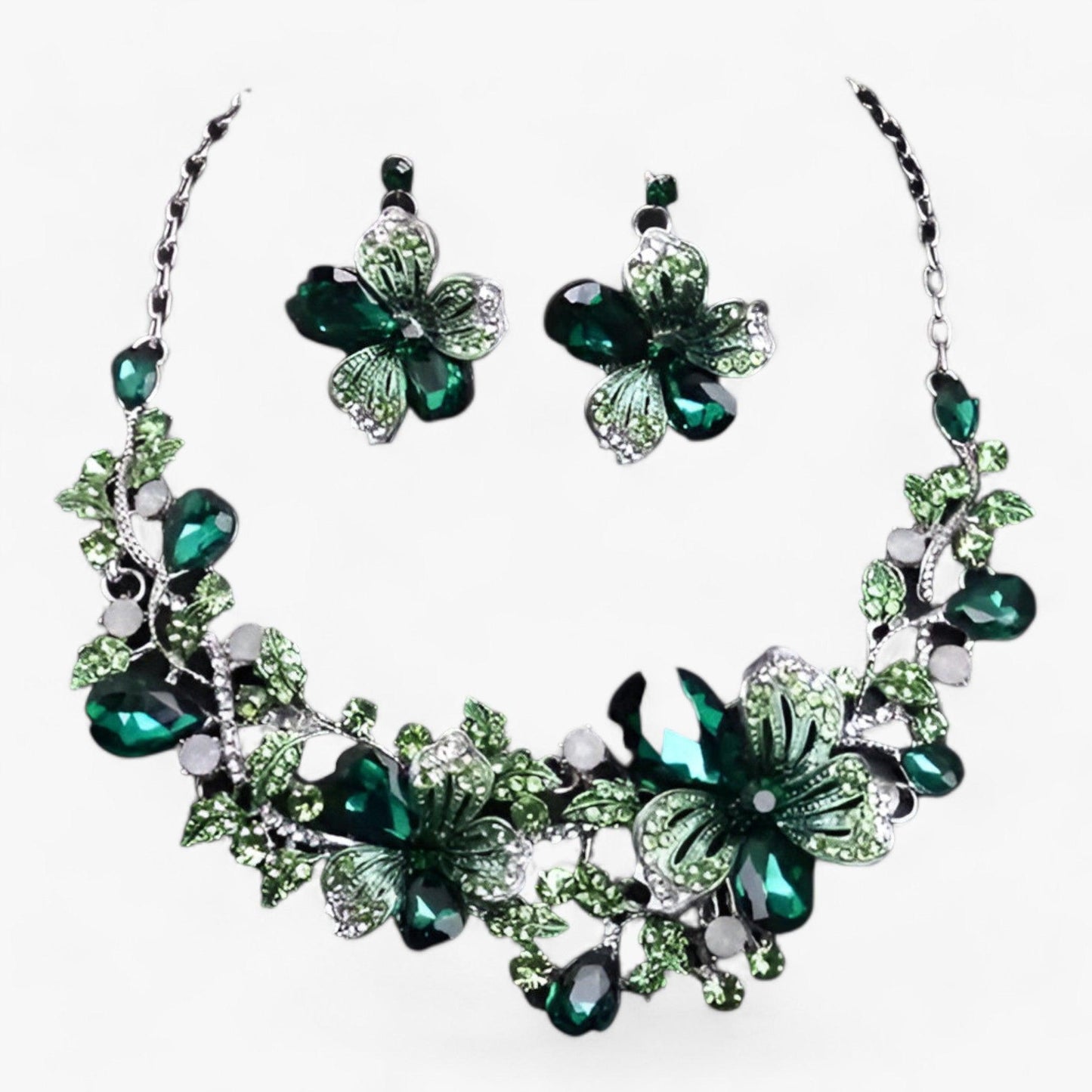 FleurGlow - Elegant Bridal Jewelry Set with Enamel Flowers