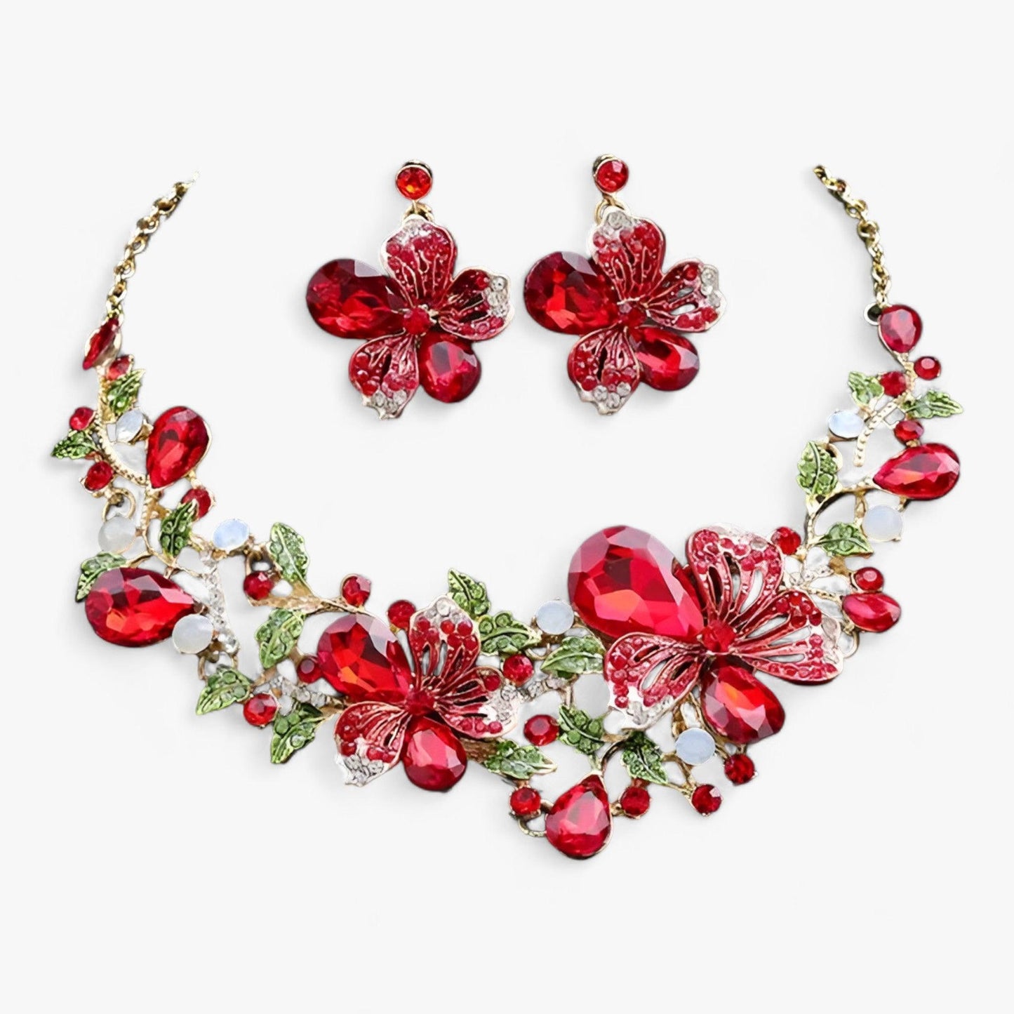 FleurGlow - Elegant Bridal Jewelry Set with Enamel Flowers