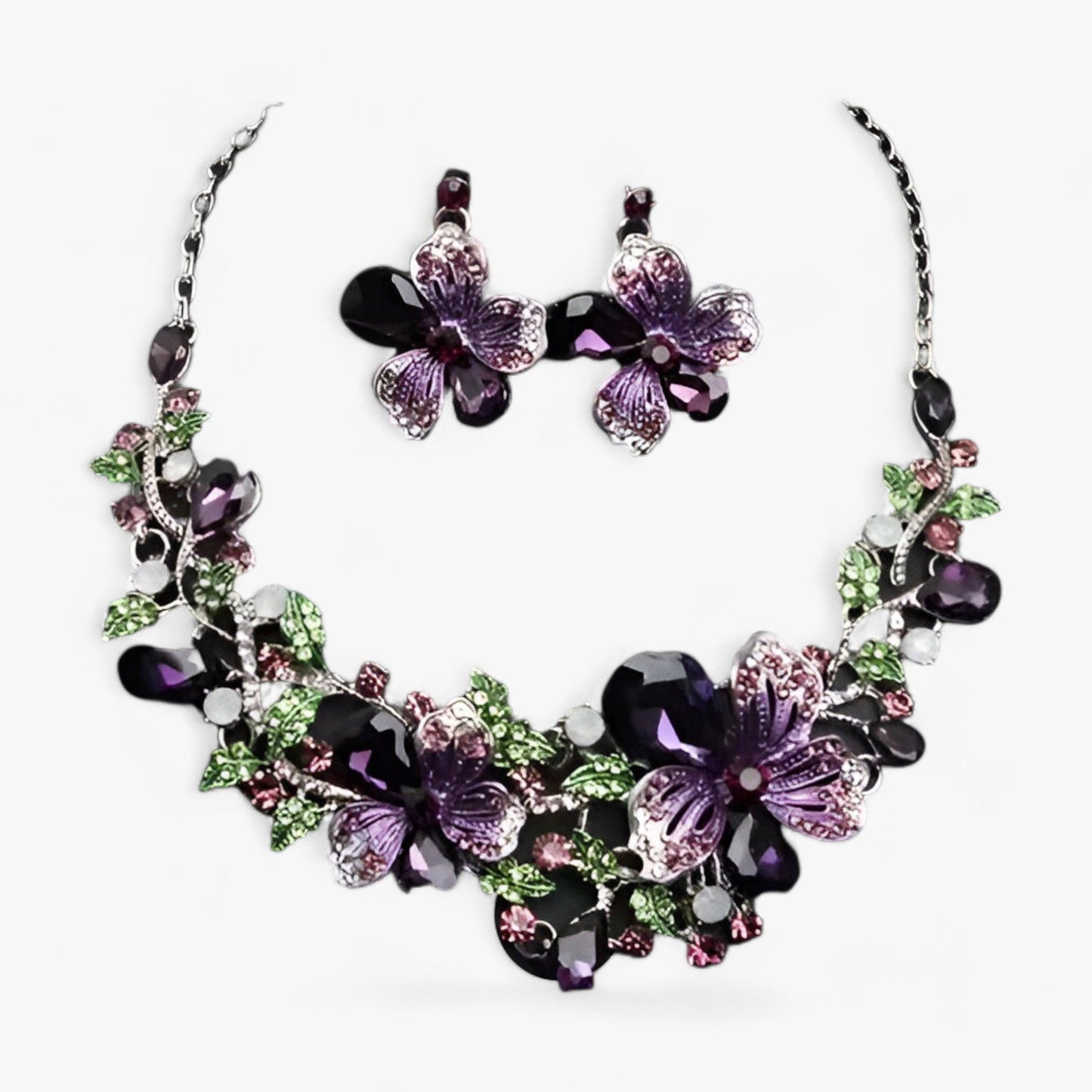 FleurGlow - Elegant Bridal Jewelry Set with Enamel Flowers