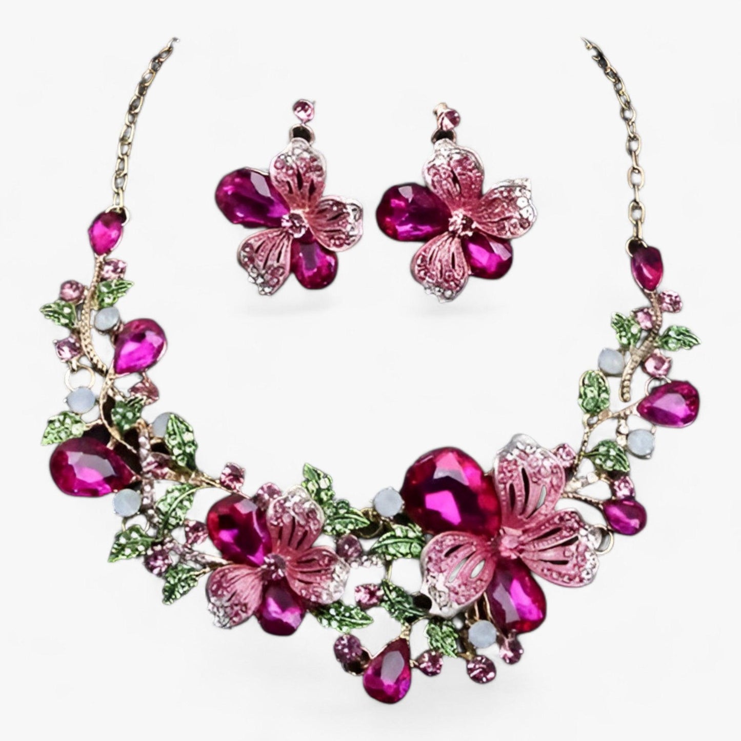 FleurGlow - Elegant Bridal Jewelry Set with Enamel Flowers
