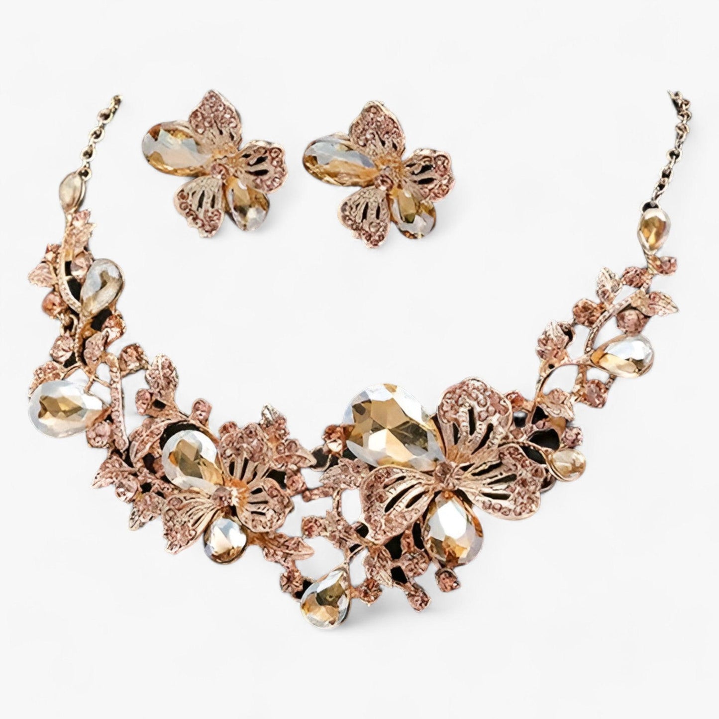 FleurGlow - Elegant Bridal Jewelry Set with Enamel Flowers
