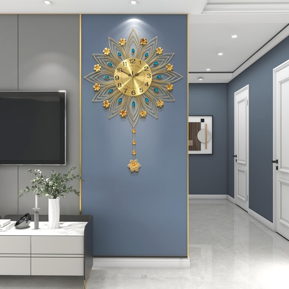 GoldenBloom Clock - Luxury Silent Floral Wall Clock