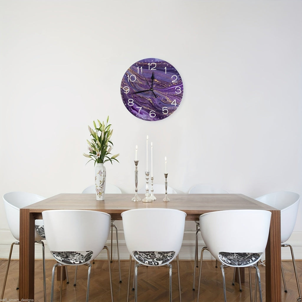 VioletGlow Clock - Abstract Wall Clock with Golden Accents