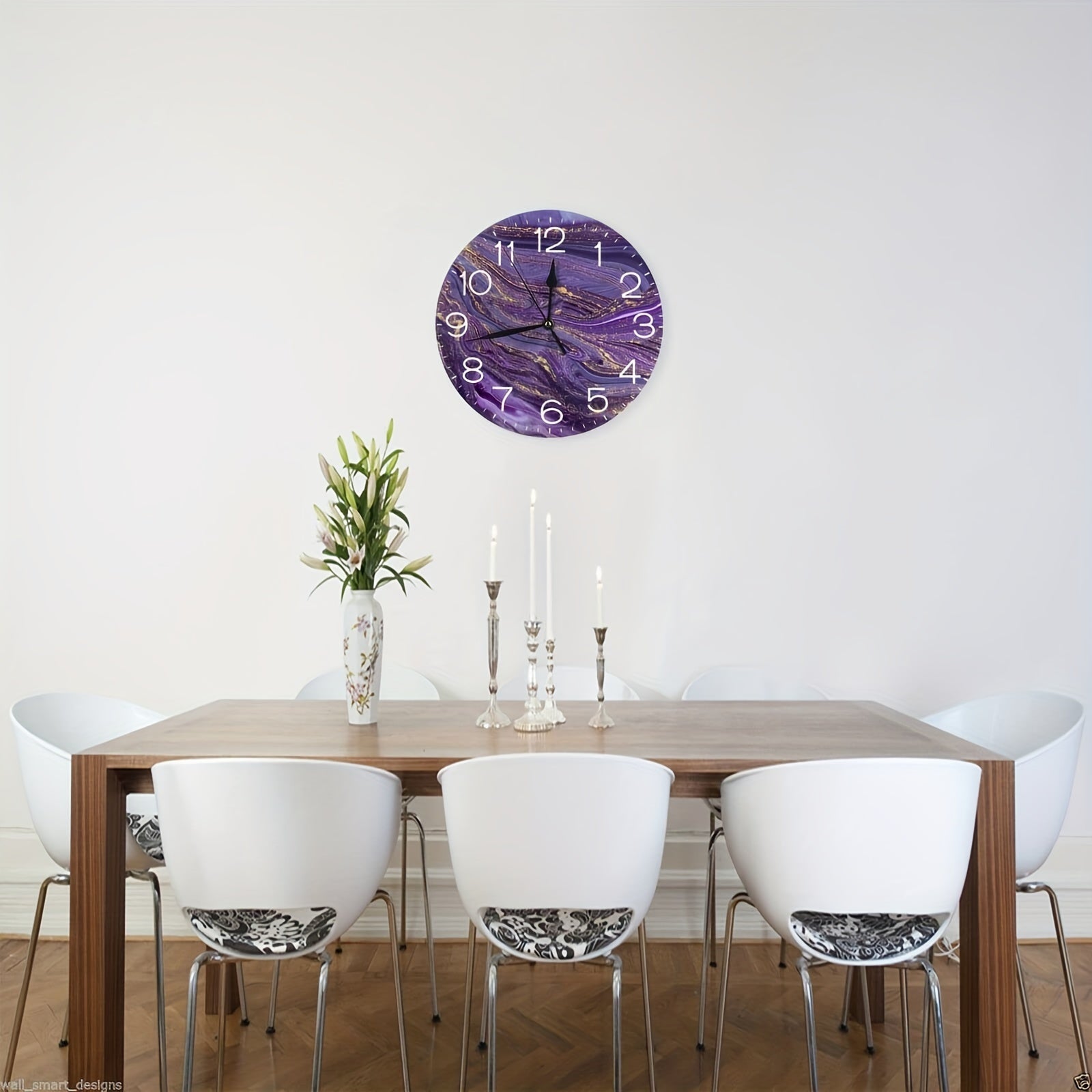 VioletGlow Clock - Abstract Wall Clock with Golden Accents
