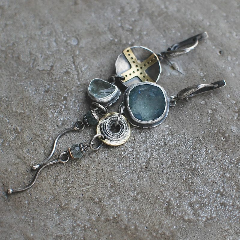 Elegant Bluestone Cross Earrings - Elias Collection