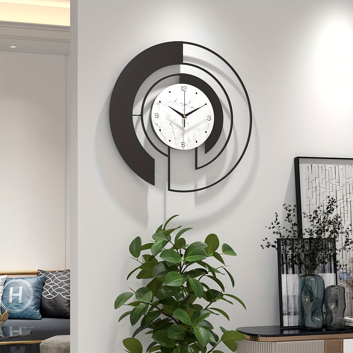 GeoClock - Elegant Black Geometric Wall Clock