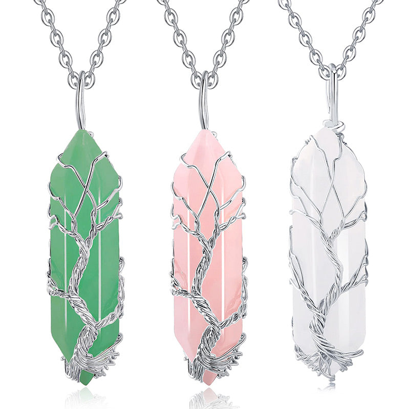 Elegant Tree of Life Gemstone Necklace with Radiant Crystals - Elara