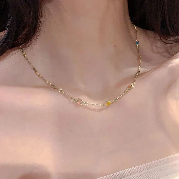 Elegant Gold/Silver Chain with Sparkling Colorful Gemstones - Ivy
