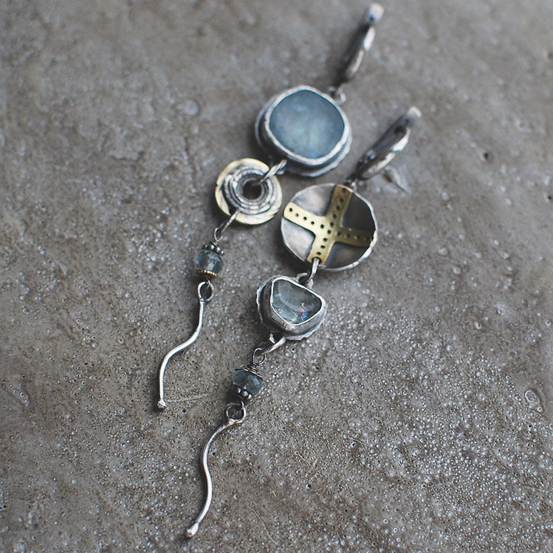 Elegant Bluestone Cross Earrings - Elias Collection