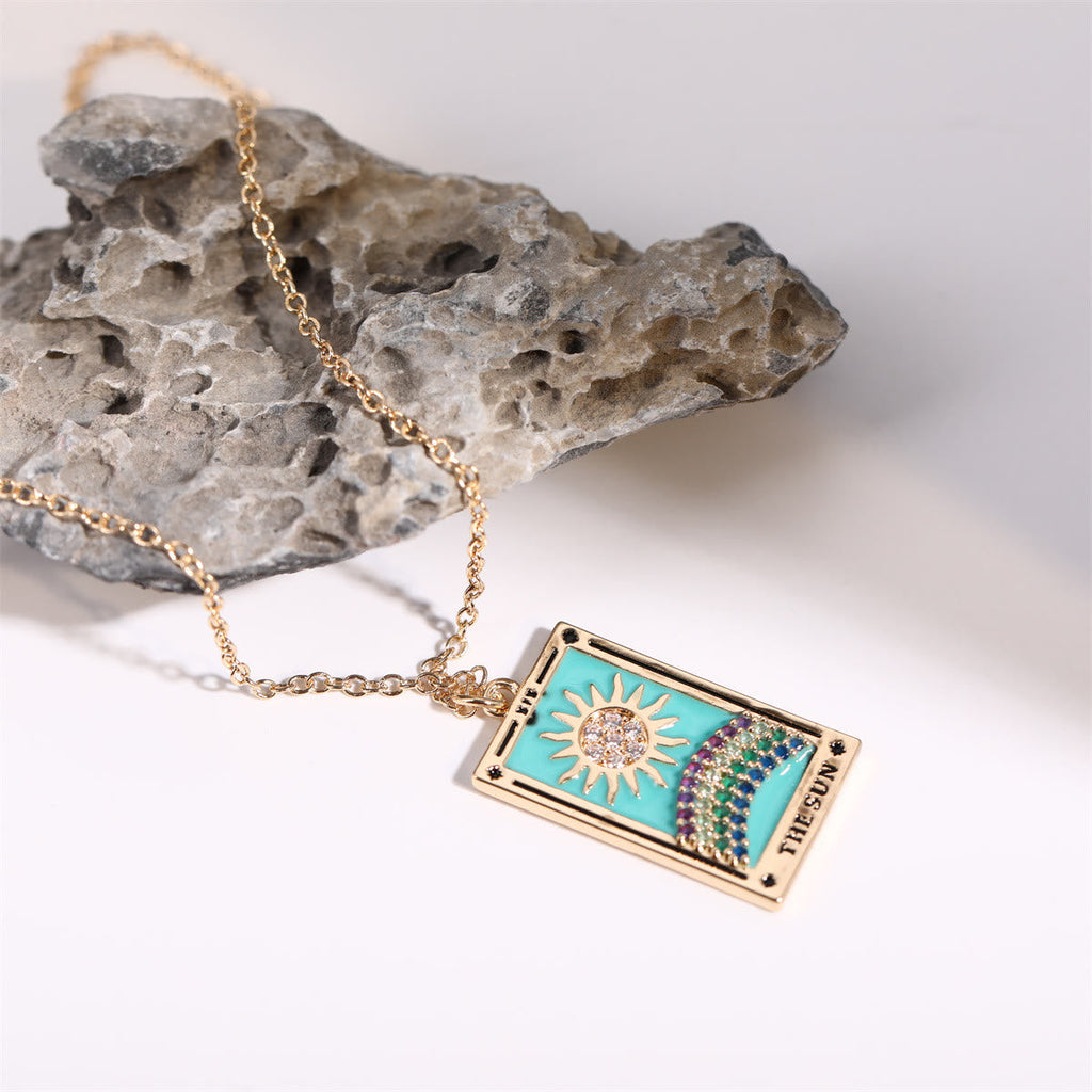 Elegant Amara Tarot Drop Pendant Necklace with Zirconia Gold Plating