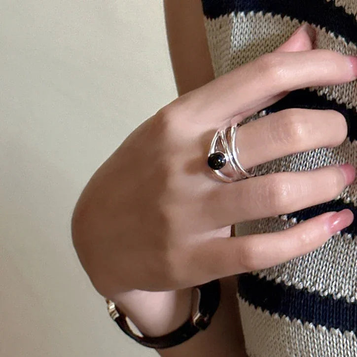 Elegant Arden Black Onyx Multi-line Ring