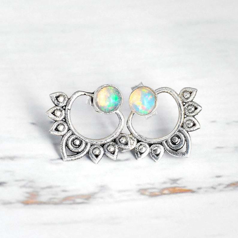 Elegant Sophia Natural Opal Lotus Style Earrings