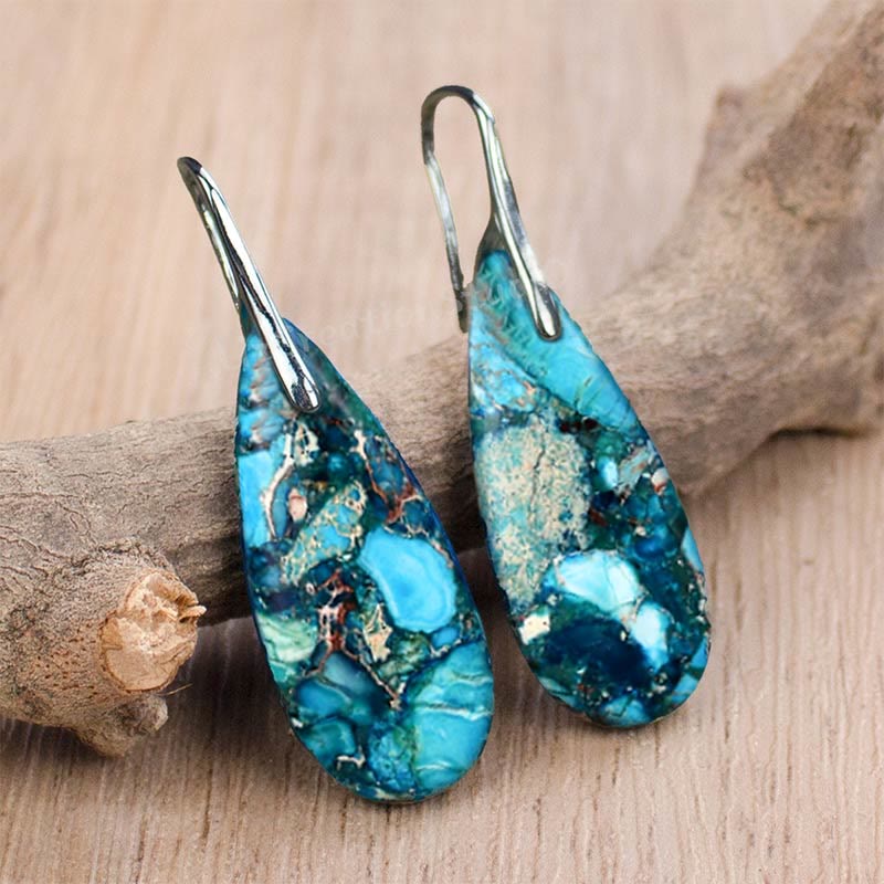 Elegant Teardrop Imperial Jasper Earrings - Amara Collection