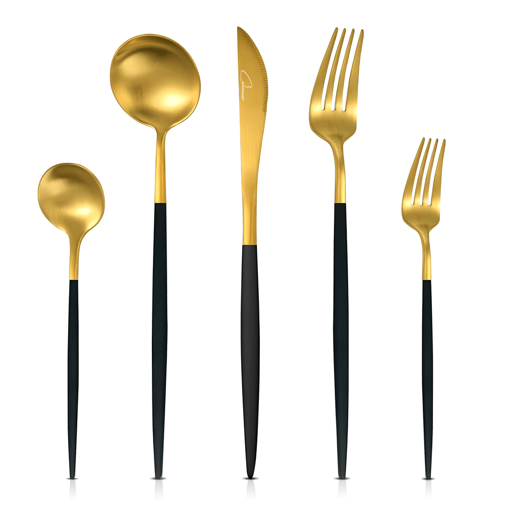 RoyalServe - Luxury Black Gold Cutlery Set for Four