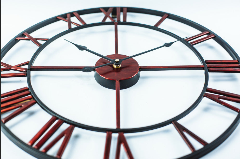 Large Retro Iron Wall Clock - Timeless Elegance