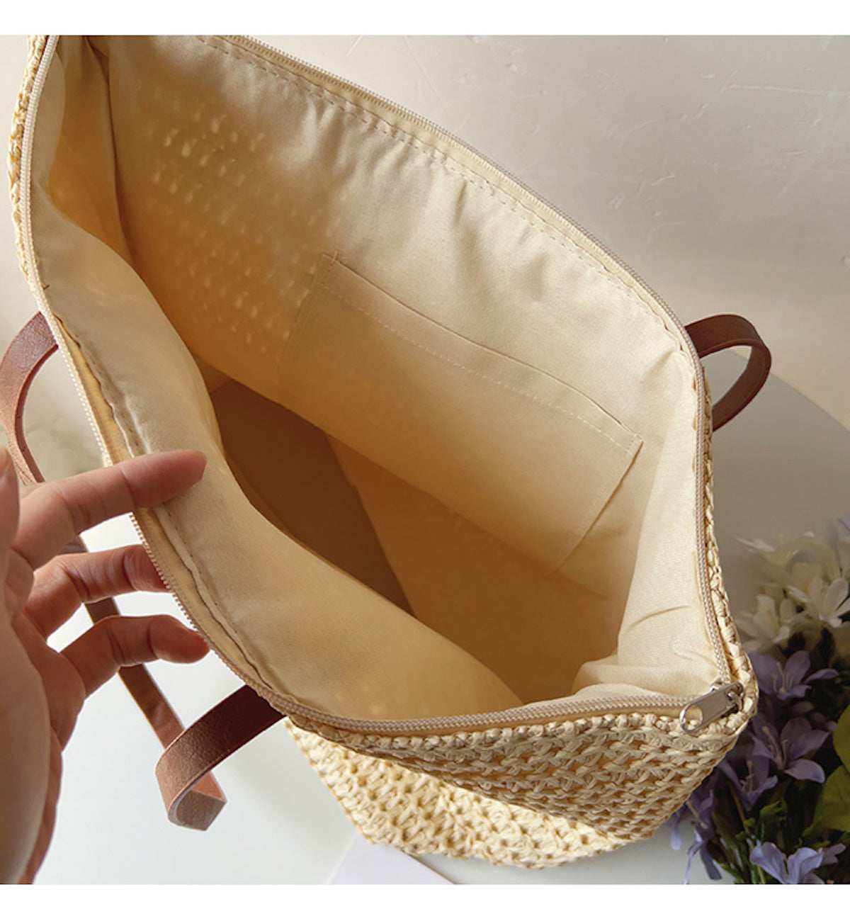 SummerBreeze Tote - Stylish Woven Bag with Leather Handles