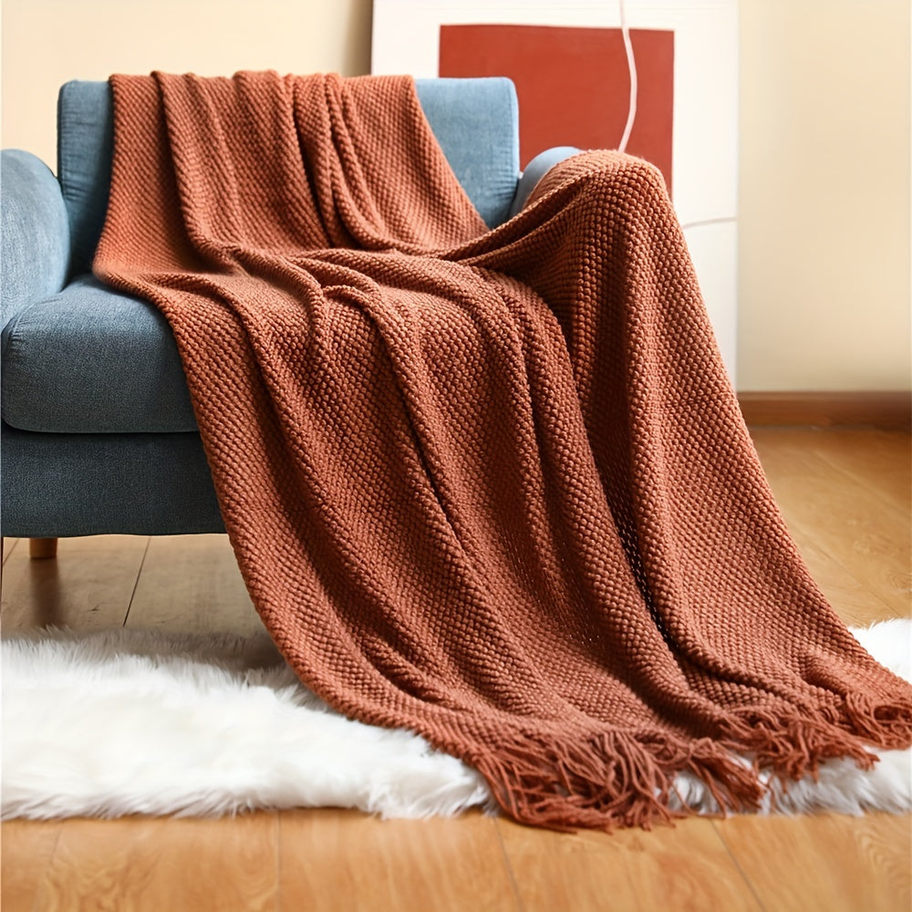CozyWeave – Stylish Knitted Blanket with Tassels