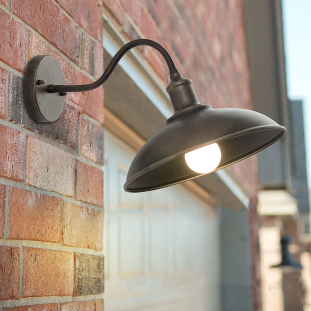 Alessio Vintage Inspired Bowl Shaped Antique Brass Waterproof Outdoor Wall Light - IP65 Rated