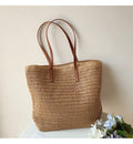 SummerBreeze Tote - Stylish Woven Bag with Leather Handles