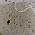 Elegant Black Onyx and Pearl Stacked Necklace - Aria Collection