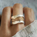 Elegant Silver Ring with Luxurious Golden Accent Pieces - Solaira
