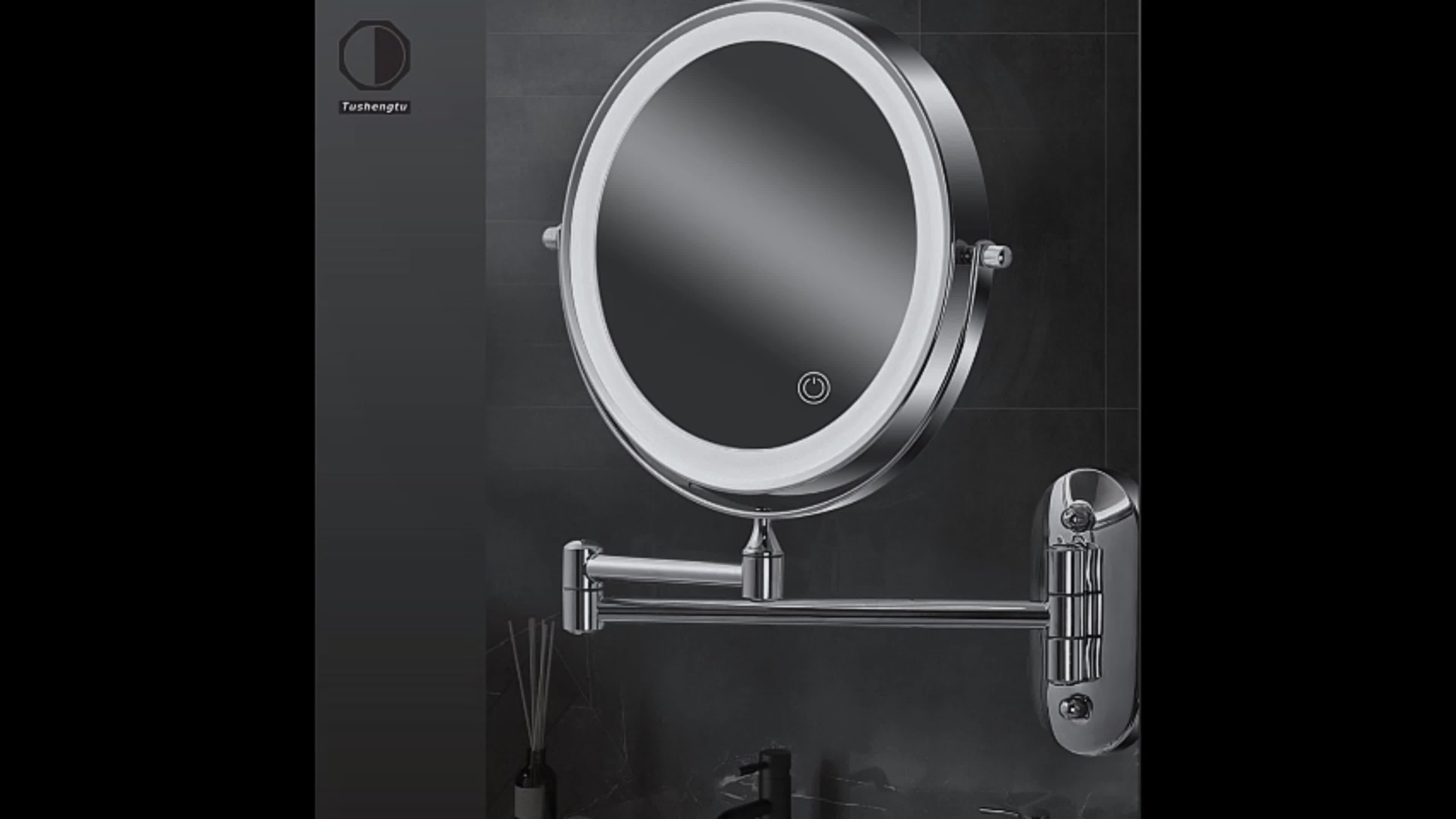 GlamGlow - Luxury LED Wall Mirror with Magnifying Lens and Rechargeable USB