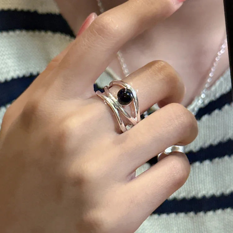 Elegant Arden Black Onyx Multi-line Ring