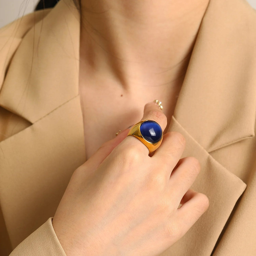 Gorgeous Large Cat's Eye Gemstone Ring - Liora