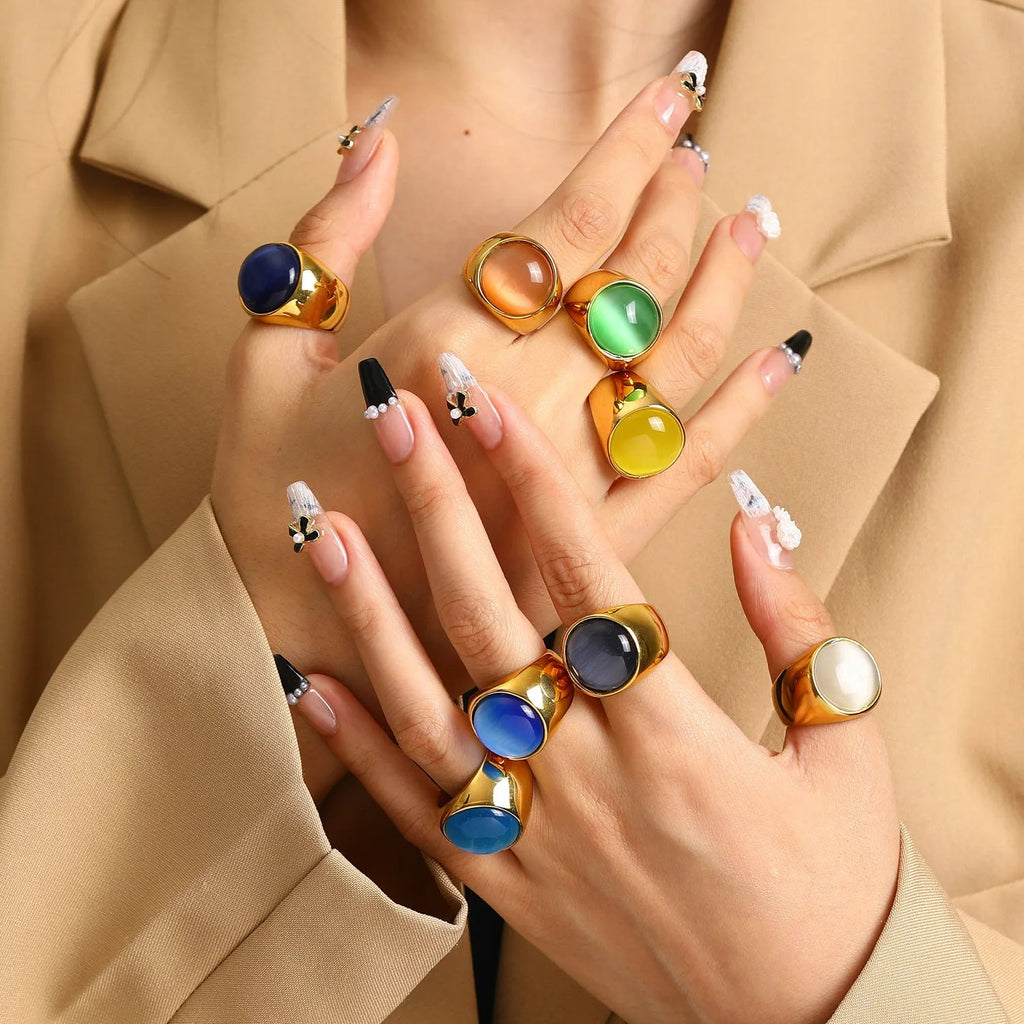 Gorgeous Large Cat's Eye Gemstone Ring - Liora