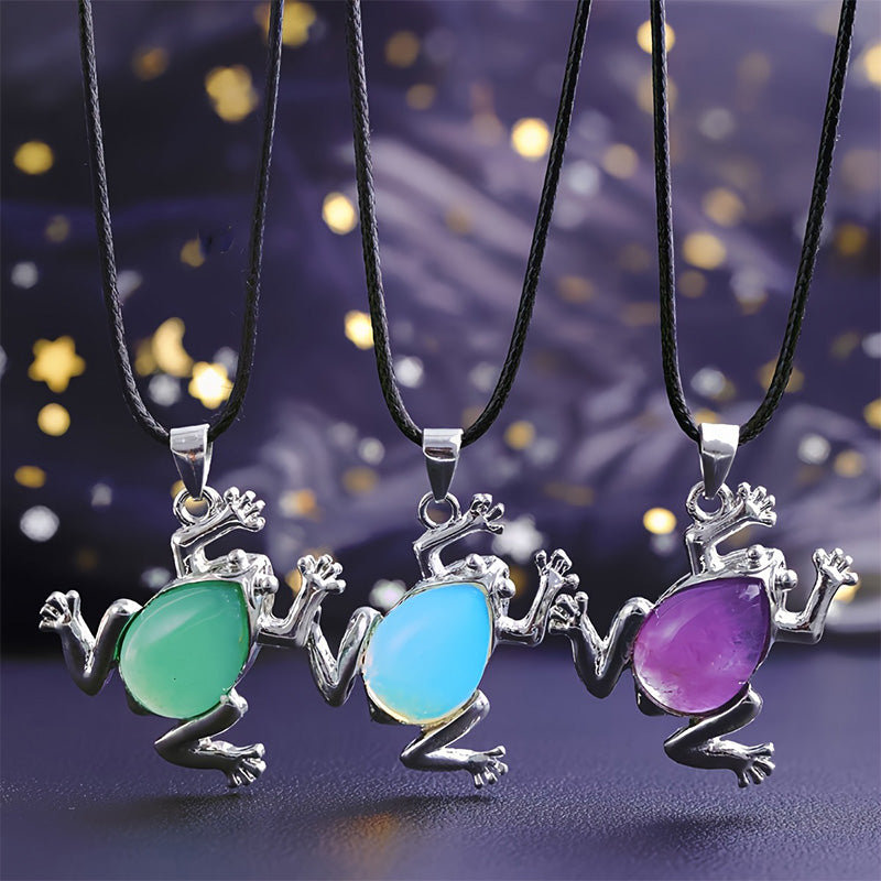 Gaia Natural Crystal Meditation Necklace with Frog Design