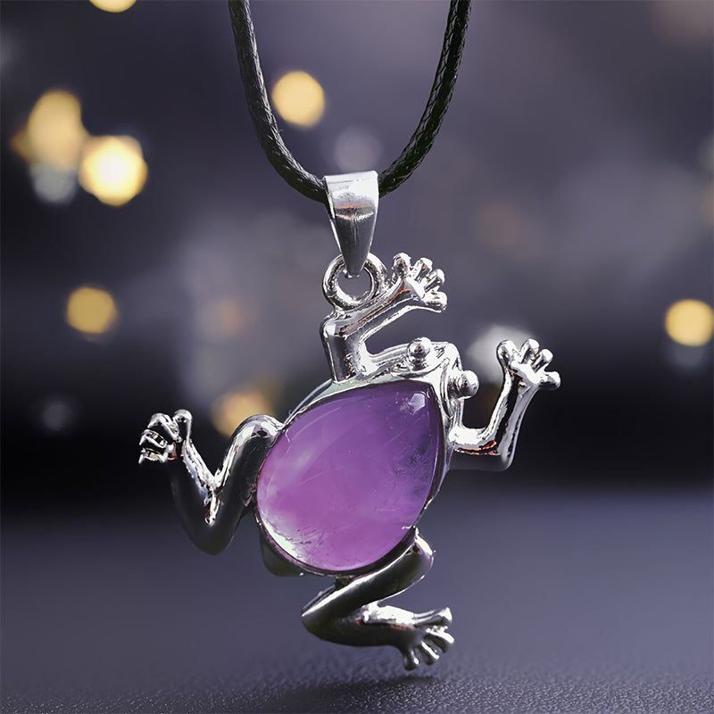 Gaia Natural Crystal Meditation Necklace with Frog Design