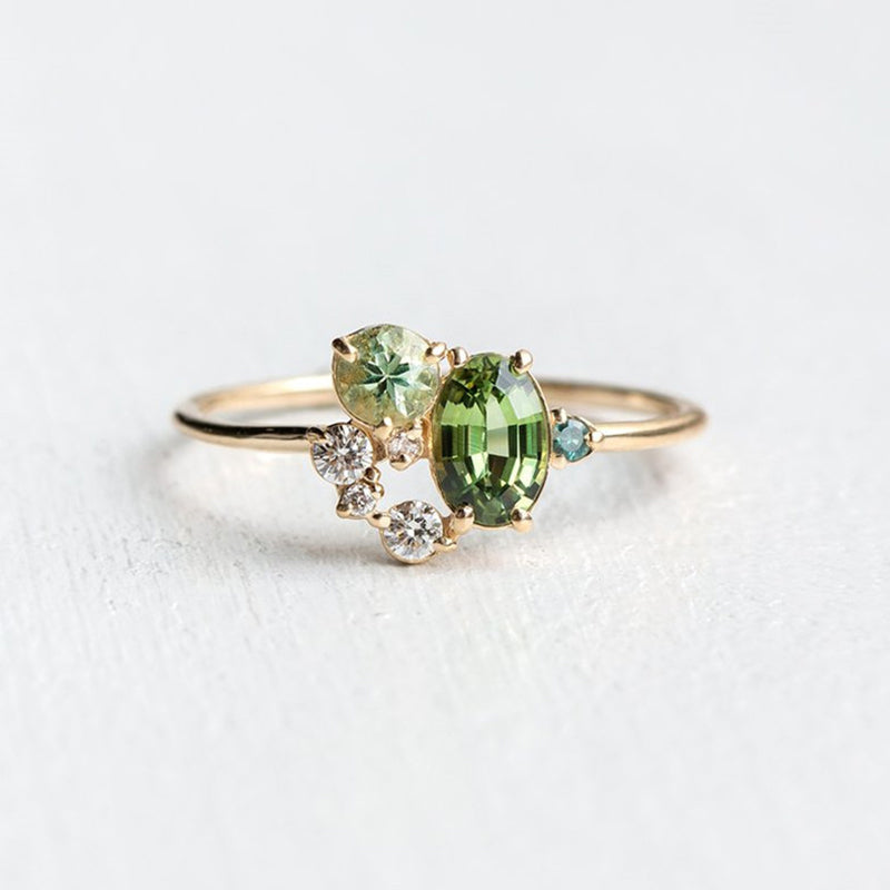 Enchanting Selene Ring with Natural Peridot and Sparkling Zircon Stones