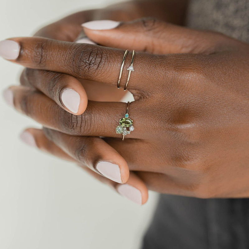 Enchanting Selene Ring with Natural Peridot and Sparkling Zircon Stones
