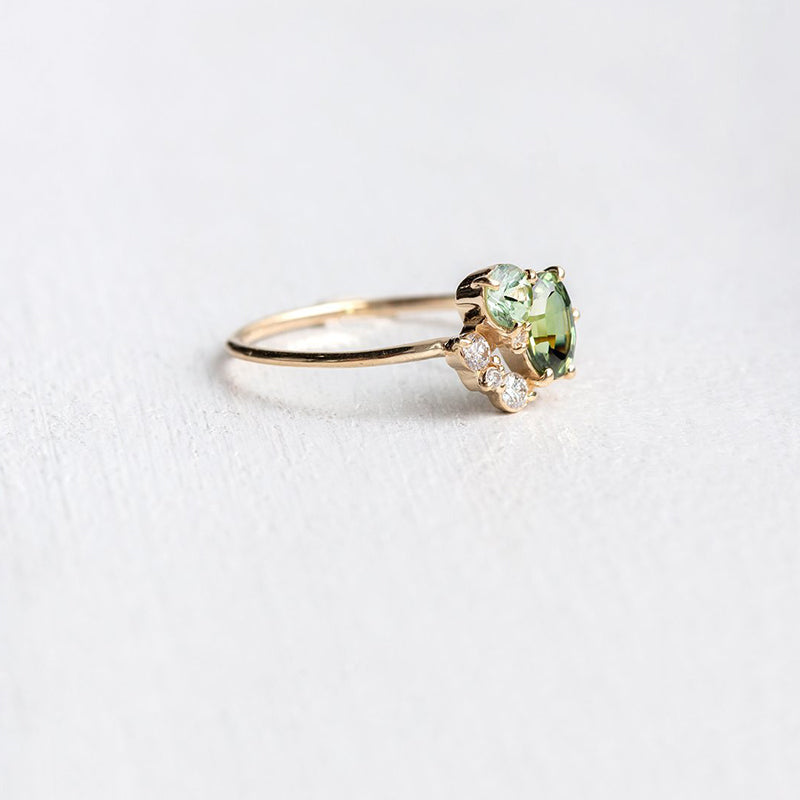 Enchanting Selene Ring with Natural Peridot and Sparkling Zircon Stones