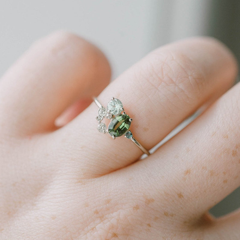 Enchanting Selene Ring with Natural Peridot and Sparkling Zircon Stones