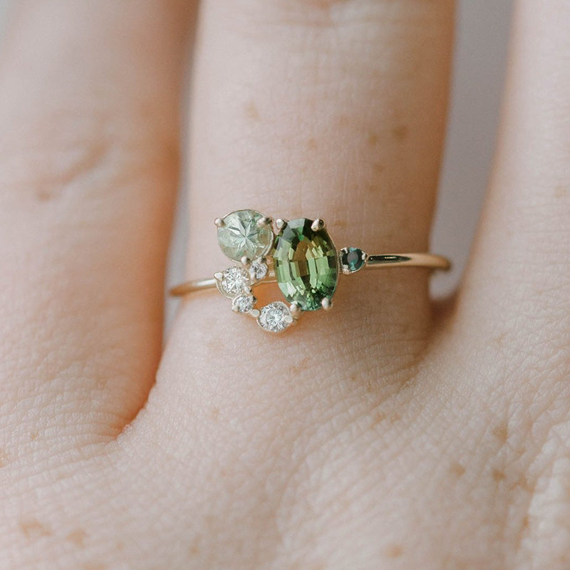 Enchanting Selene Ring with Natural Peridot and Sparkling Zircon Stones