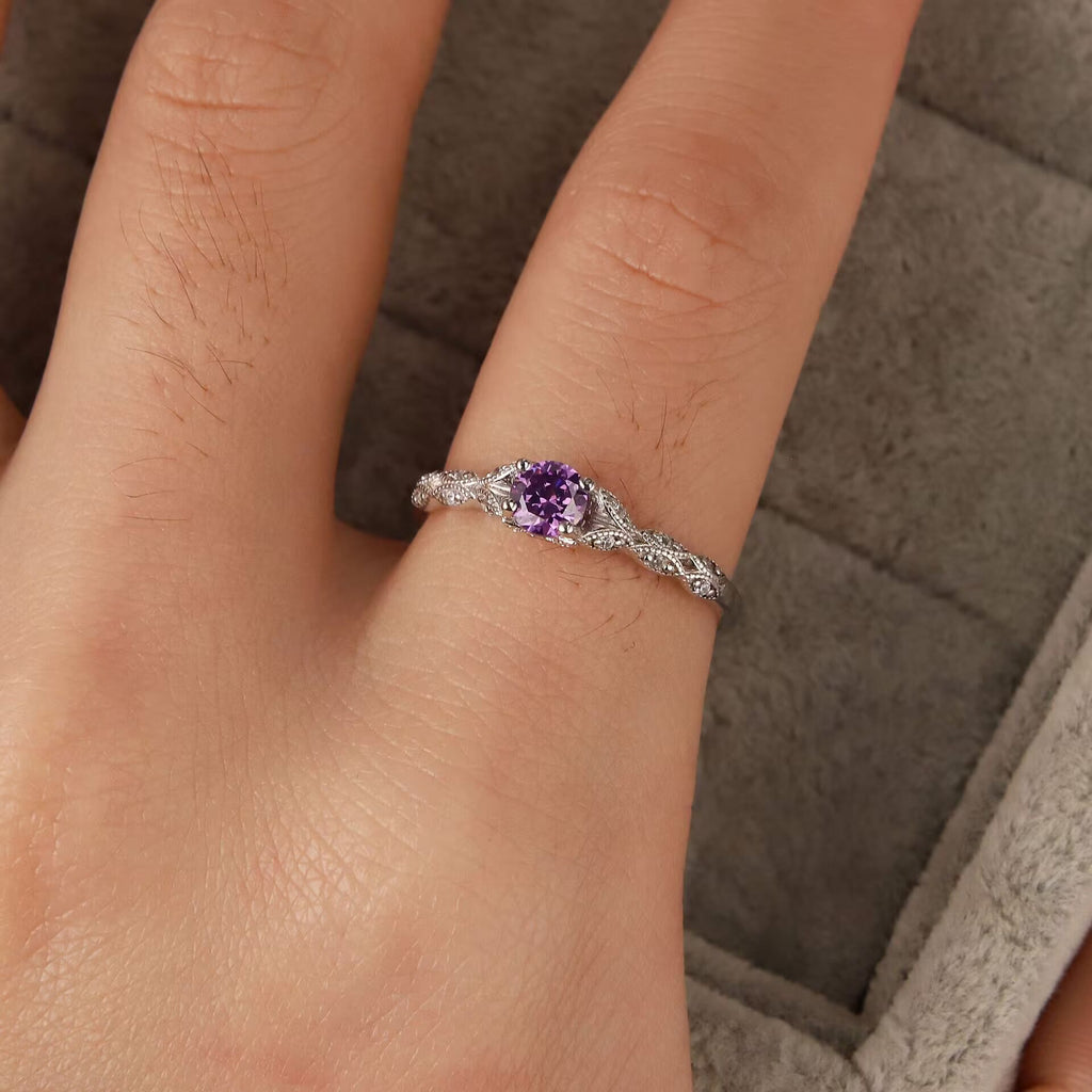 Elegant Minimalist Ring with Amethyst and Cubic Zirconia - Nova