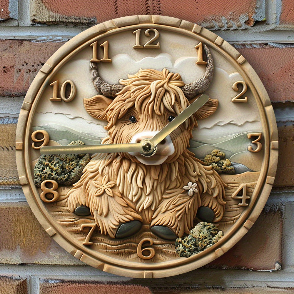 HighlandCharm Clock – Rustic Wall Clock with Cow Motif