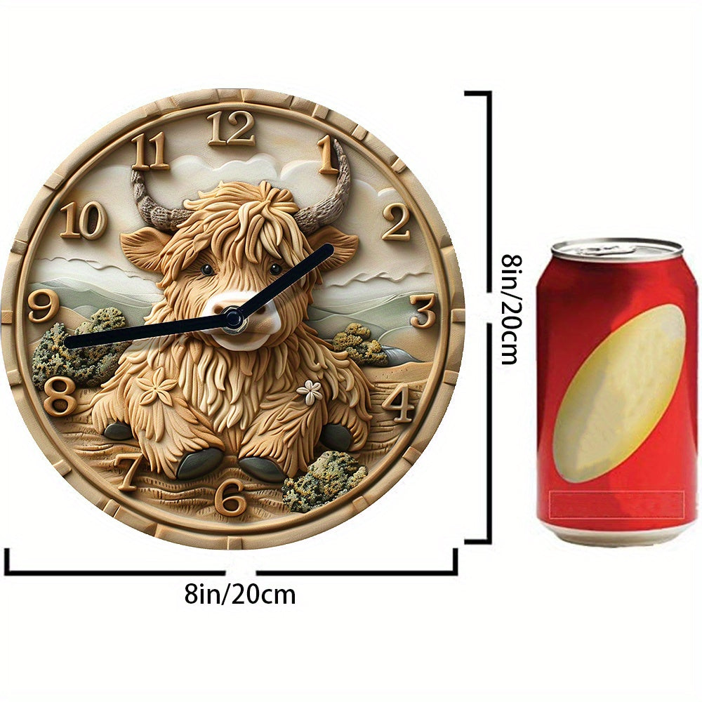 HighlandCharm Clock – Rustic Wall Clock with Cow Motif