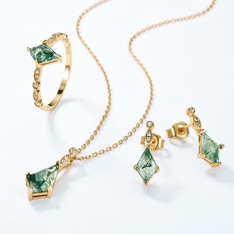 Elegant Moss Agate and White Zircon Jewelry Set - Lana