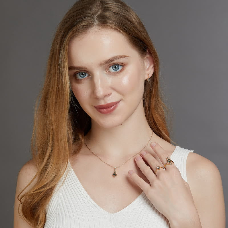 Elegant Moss Agate and White Zircon Jewelry Set - Lana
